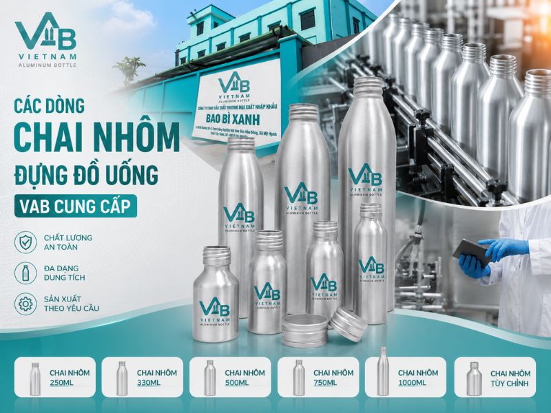 Các Dòng Chai Nhôm Đựng Đồ Uống VAB Cung Cấp